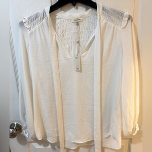 Max Studio Cream Pirate Blouse with Smocked Tie Front and 3/4 Sleeves